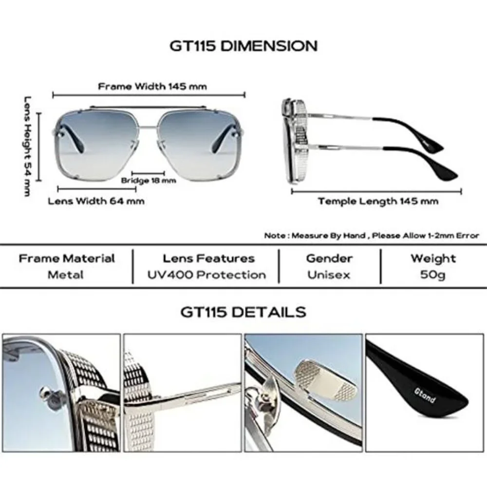Fashion Oversized Square Aviator Gradient Sunglasses For Men Vintage